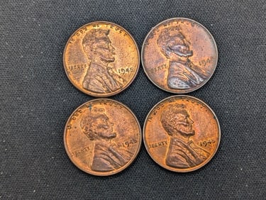 (4) 1945 Red UNC Toned Lincoln Wheat Cents