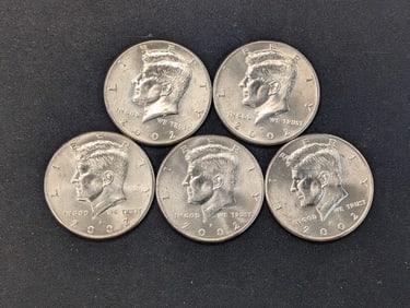 (5) 2002-P Clad Kennedy Half Dollars Uncirculated From Canvas Mint Bag
