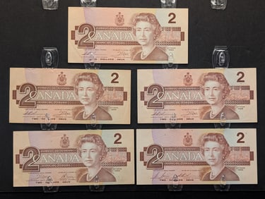 (5) Canada 1986 $2 Notes - CRISP