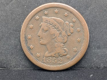 1852 United States Braided Hair Large Cent.  Vintage Type Coin.