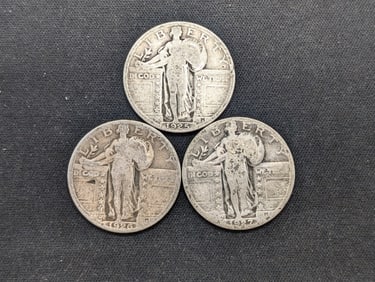1925 1926-S 1927 Standing Liberty Quarters.