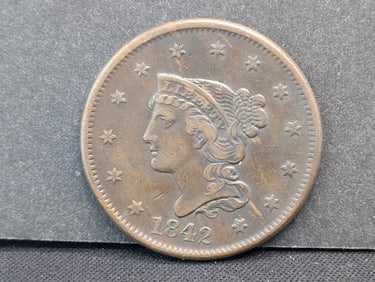 1842 Braided Hair Large Cent. Medium Brown XF.