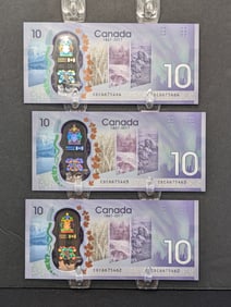 (3) Canada 2017 $10 Notes - Consecutive Serial #'s