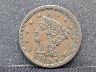 1849 Braided Hair Large Cent. Medium Brown AU.