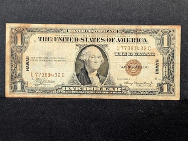1935-A $1 Red Seal HAWAII Silver Certificate.  Portrait Of George Washington.
