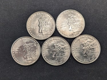 (5) 2000-P New Hampshire State Quarter ERRORS- MS
