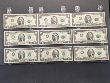 (9) 1976 $2 Fed Res Notes