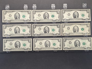 (9) 1976 $2 Fed Res Notes