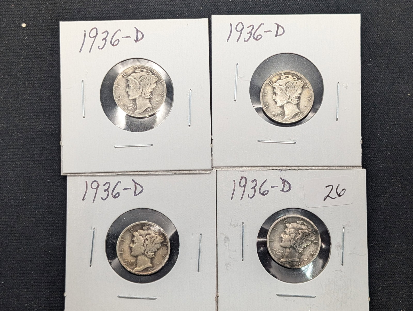 4- 1936-D Mercury Dimes: 4- 1936-D Mercury Dimes