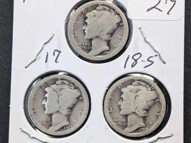 1916, 17, 18-S Mercury Dimes