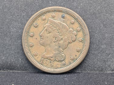 1855 United States Braided Hair Large Cent.  Vintage Type Coin.