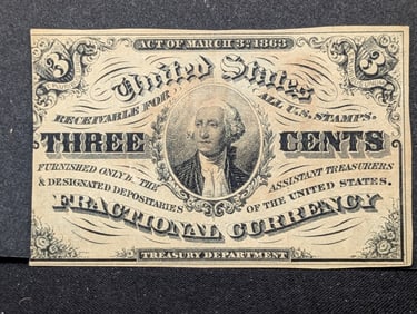 1864-69 3 cent US Fractional Currency.  The scarce light background note. This one in crisp