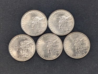 (5) 2000-P New Hampshire State Quarters- MS+