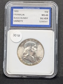 1955 Brilliant Uncirculated Franklin Half Dollar "Bugs Bunny Variety" Graded MS65 By International