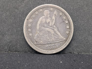 1875 United States Seated Liberty Quarter.  Bold Liberty.