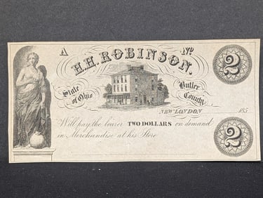 H. H. Robinson $2 note from New London OH in Butler County. Wolka 1869-06. Rarity 2 with 101-200