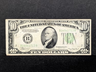 1934-A Federal Reserve Bank of New York $10 Green Seal Federal Reserve Note- Bent Corner