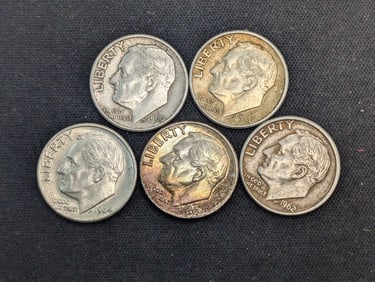 1960-D, 61-D, 62-D, 63-D, 64-D 90% Silver Roosevelt Dimes