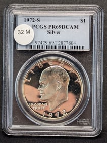 1972-S Proof Eisenhower SILVER Dollar Graded PR69DCAM By PCGS Grading Co.