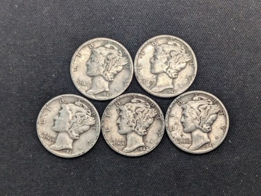 1941, 1942, 1943, 1944, 1945 Silver Mercury Dimes