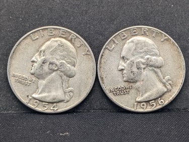 1954 + 1956 90% Silver Washington Quarters