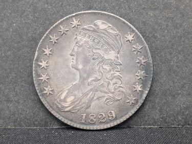 1829 United States Capped Bust Half Dollar.  Early Vintage Type Coin.
