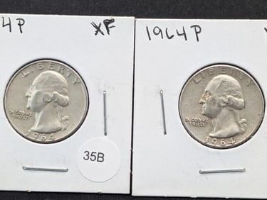 (2) 1964-P XF 90% Silver Washington Quarters