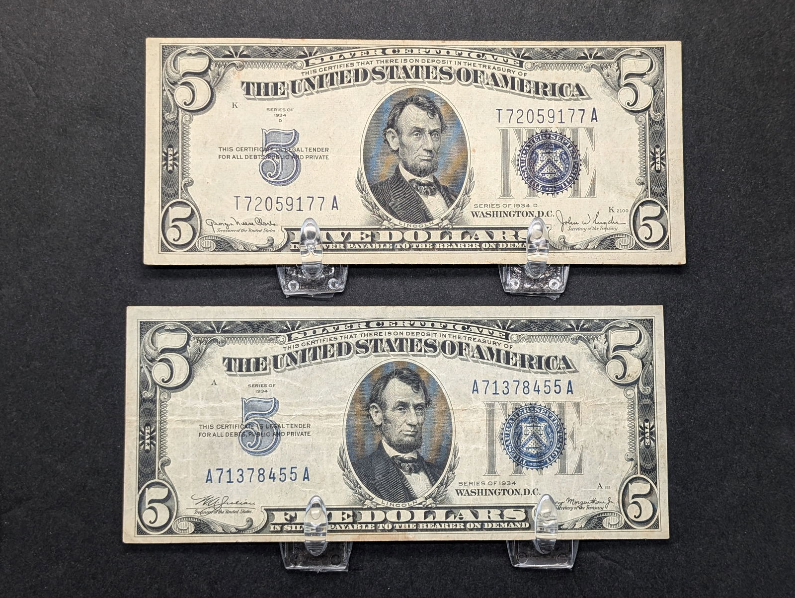 1934 & 1934-D $5 Silver Certificates (1 of 3)