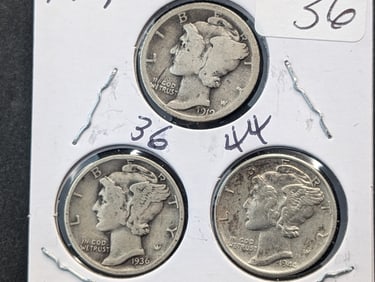 1919-S, 36, 44 Mercury Dimes