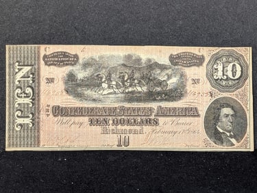 1864 Confederate States $10. Type 68 in Choice Crisp Uncirculated