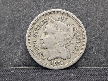 1865 United States 3-Cent Nickel.  Civil War Year.