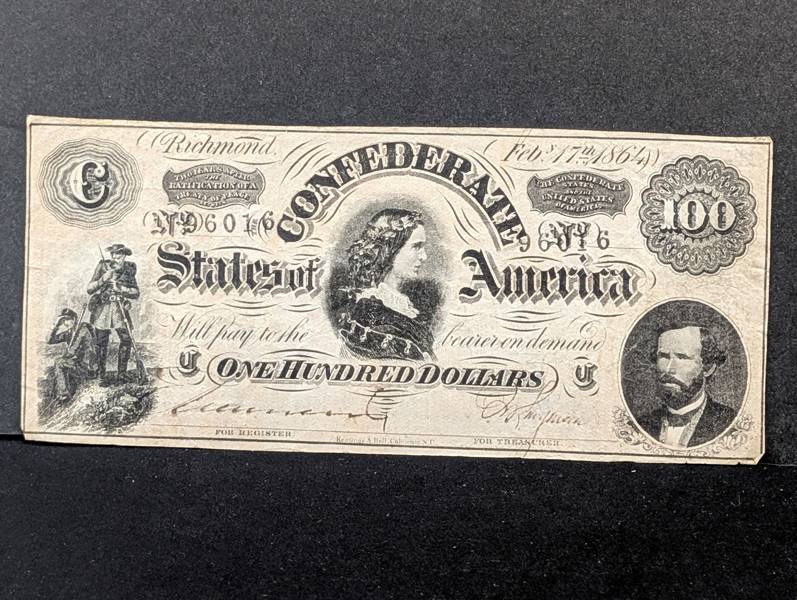 1864 Confederate States $100. The famous Lucy Pickens note. Nice VF.  Scarce and in high demand. (1 of 3)