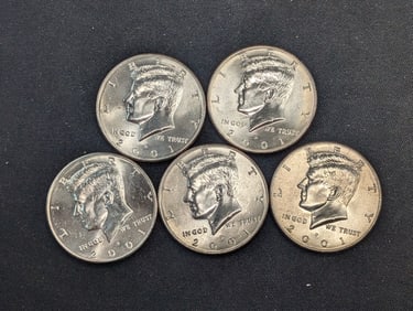 (5) 2001-D Clad Kennedy Half Dollars Uncirculated From Canvas Mint Bag