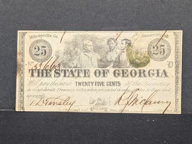 Jan 1, 1863 Bank of Georgia (Milledgeville). Crisp Uncirculated.