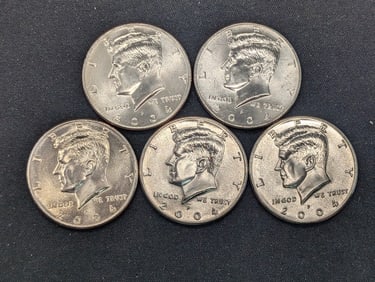 (5) 2004-P Clad Kennedy Half Dollars Uncirculated From Canvas Mint Bag