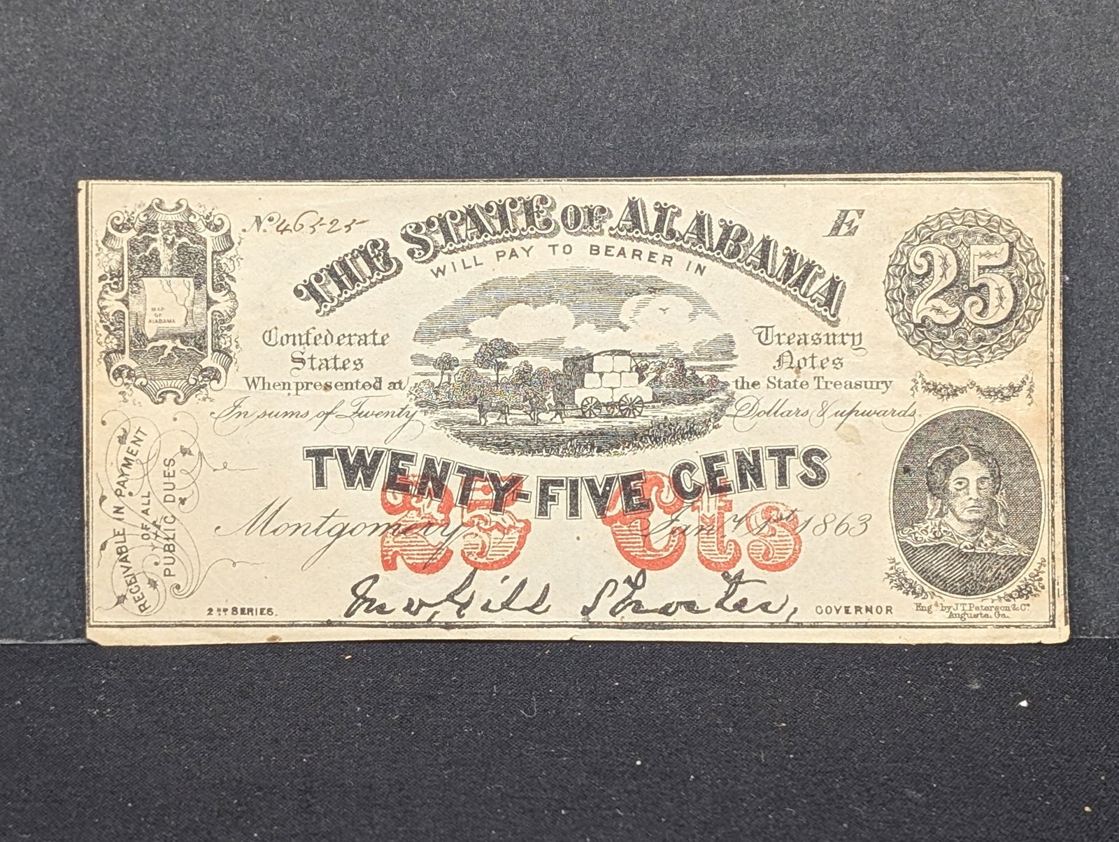 Jan 1, 1863 Bank of Alabama 25 Cent note. XF. (1 of 2)