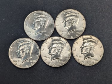 (5) 2004-D Clad Kennedy Half Dollars Uncirculated From Canvas Mint Bag