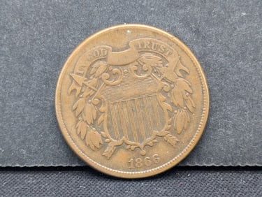 1866 United States 2-Cent Piece.  Vintage Obsolete Type Coin.