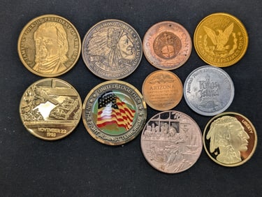 Assortment Of 10 Different Medals & Tokens.  9/11 Pope 75th Anniv. Polk Assassination Xmas Buffalo