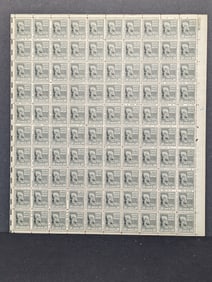 1938 Scott 828 Twenty Four Cent Presidential. Full sheet of 100. Mint Never Hinged. This is a very