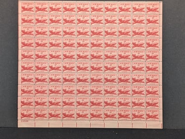 1949 Scott C-39 Six Cent Airmail. Full sheet of 100. Mint Never Hinged.