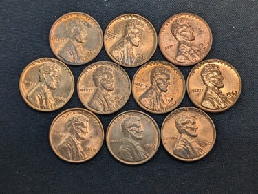 (10) Mixed Date/Mint Mark Red UNC Copper Lincoln Memorial Cents- No Duplicates