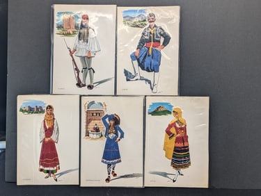 5- Silk Hand Embroidered Post Cards From Spain