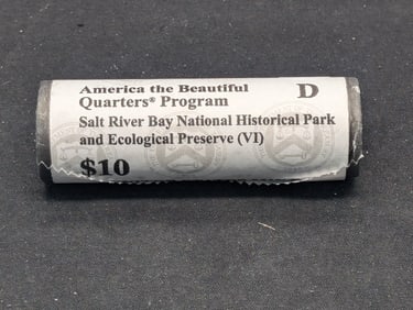 2020 D US Mint Fancy Wrap roll of Salt River Bay America the Beautiful Quarters. GEM BU.