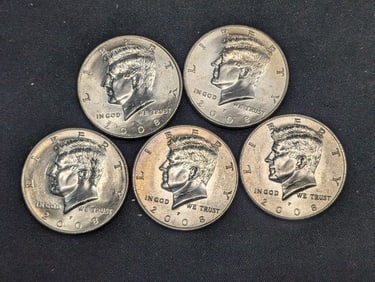 (5) 2008-P Clad Kennedy Half Dollars Uncirculated From Canvas Mint Bag