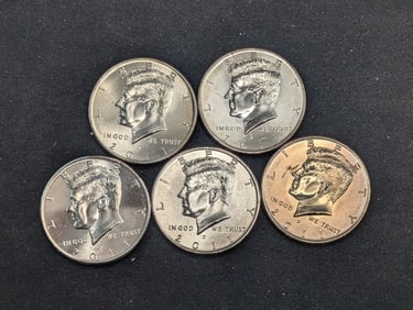 (5) 2011-D Clad Kennedy Half Dollars Uncirculated From Canvas Mint Bag