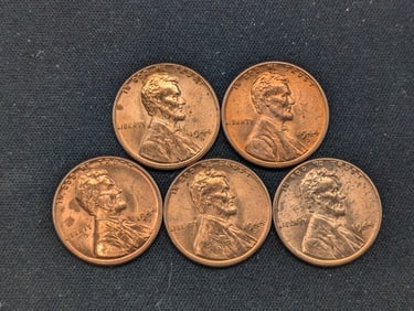 (5) 1944-D Red BU Lincoln Wheat Cents