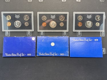 1968-S 1969-S 1970-S United States 5-Coin Proof Sets In Original Unopened Gov't Packaging.  Includes