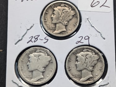 1926, 28-S, 29 Mercury Dimes