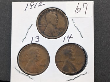 1912, 13, 14 Lincoln Pennies